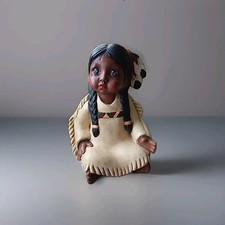 Vintage Hand Painted Ceramic Native American Indian Girl Sitting
