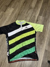 Mens Miloto Full Zip Cycling Jersey Short Sleeve Back Pockets Black Green Sz 5XL