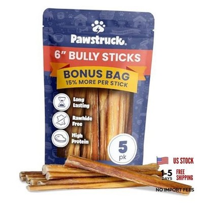 Bully Sticks for Dogs 6'' Long Lasting Rawhide Free Dental 6 Inch - 5 Pack