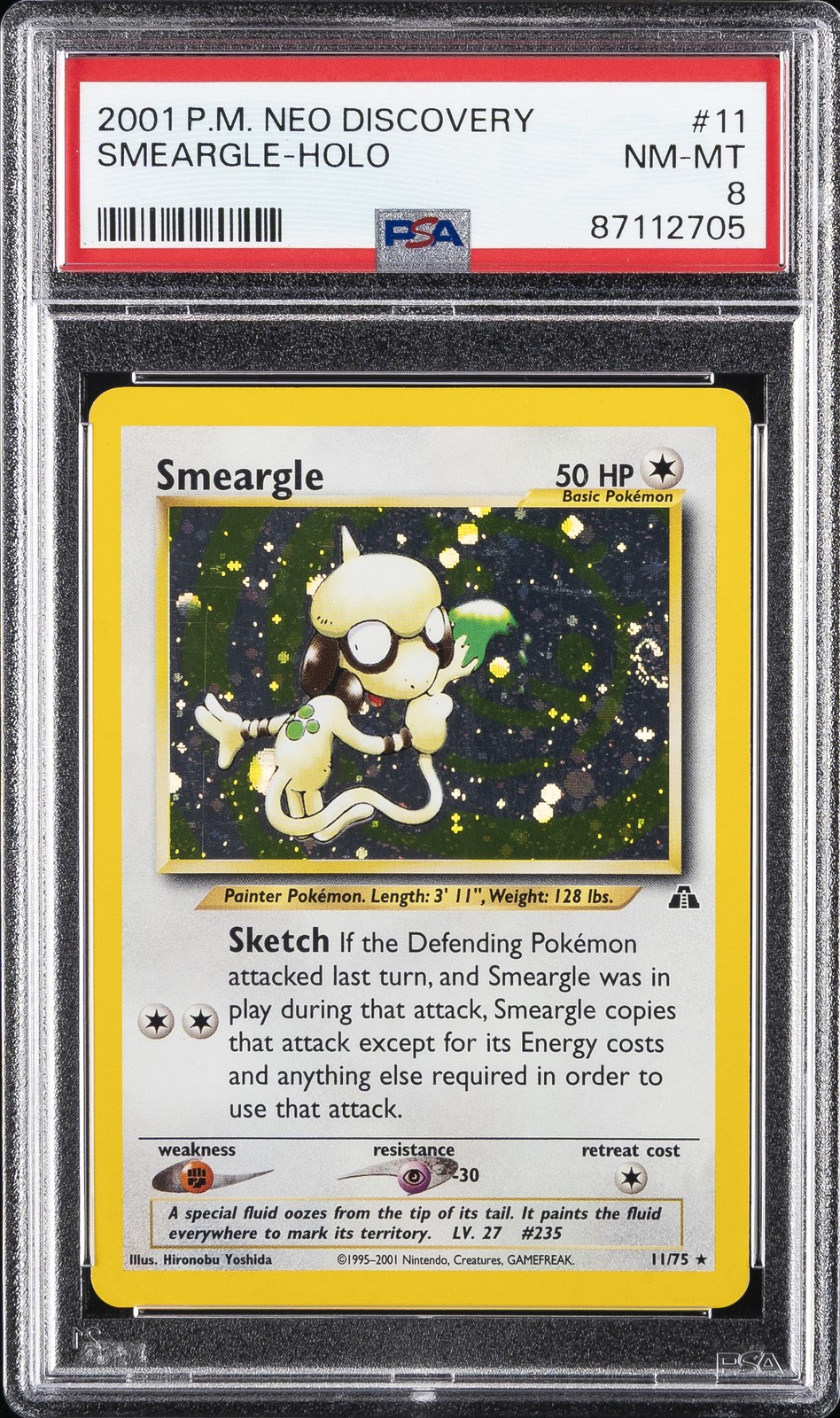 2001 POKEMON NEO DISCOVERY #11 SMEARGLE-HOLO PSA 8