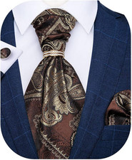 Paisley Ascot Ties for Men Silk Woven Cravat Tie and Pocket Square Cufflinks Set