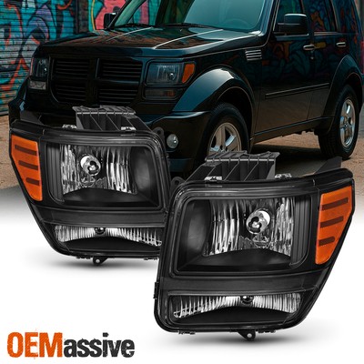 Fit 2007 2008 2009 2010 2011 Dodge Nitro Black Headlights Left & Right Side Pair
