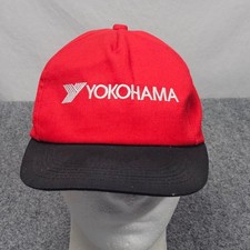 Vintage Yokohama Tires Hat Red Black Snapback Made in USA Racing Trucker Cap