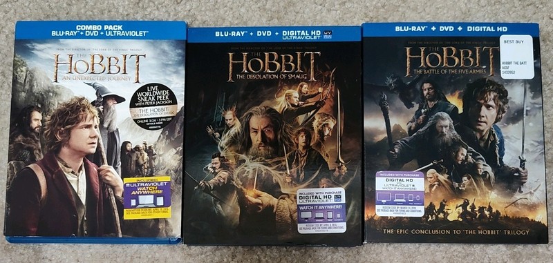 The Hobbit Trilogy Blu-ray / DVD Lot  W/  Slip Covers