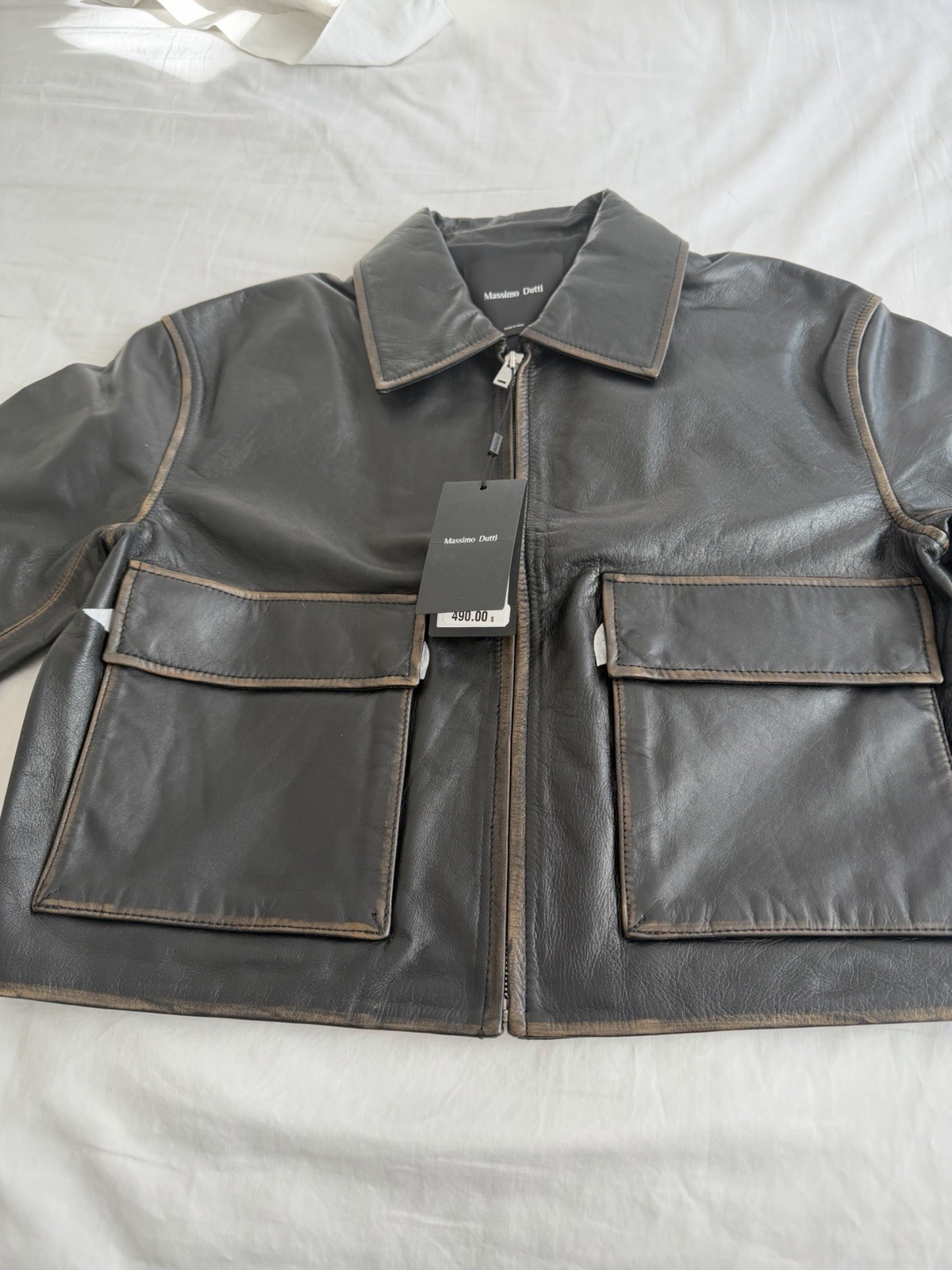 NWT MASSIMO DUTTI WORN EFFECT NAPPA LEATHER JACKET, BROWB, SIZE S image 4