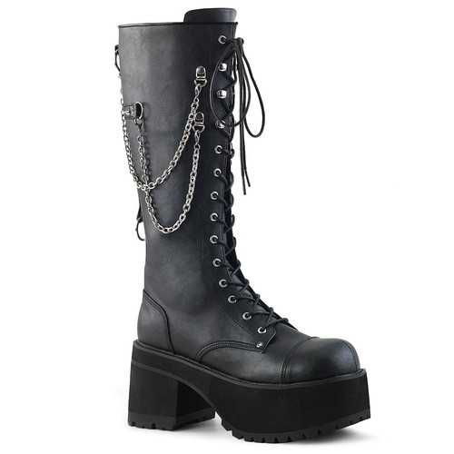 Pleaser Demonia Ranger Knee High Lace-Up Platform Combat Boots 3 4" Heel 2 1 303