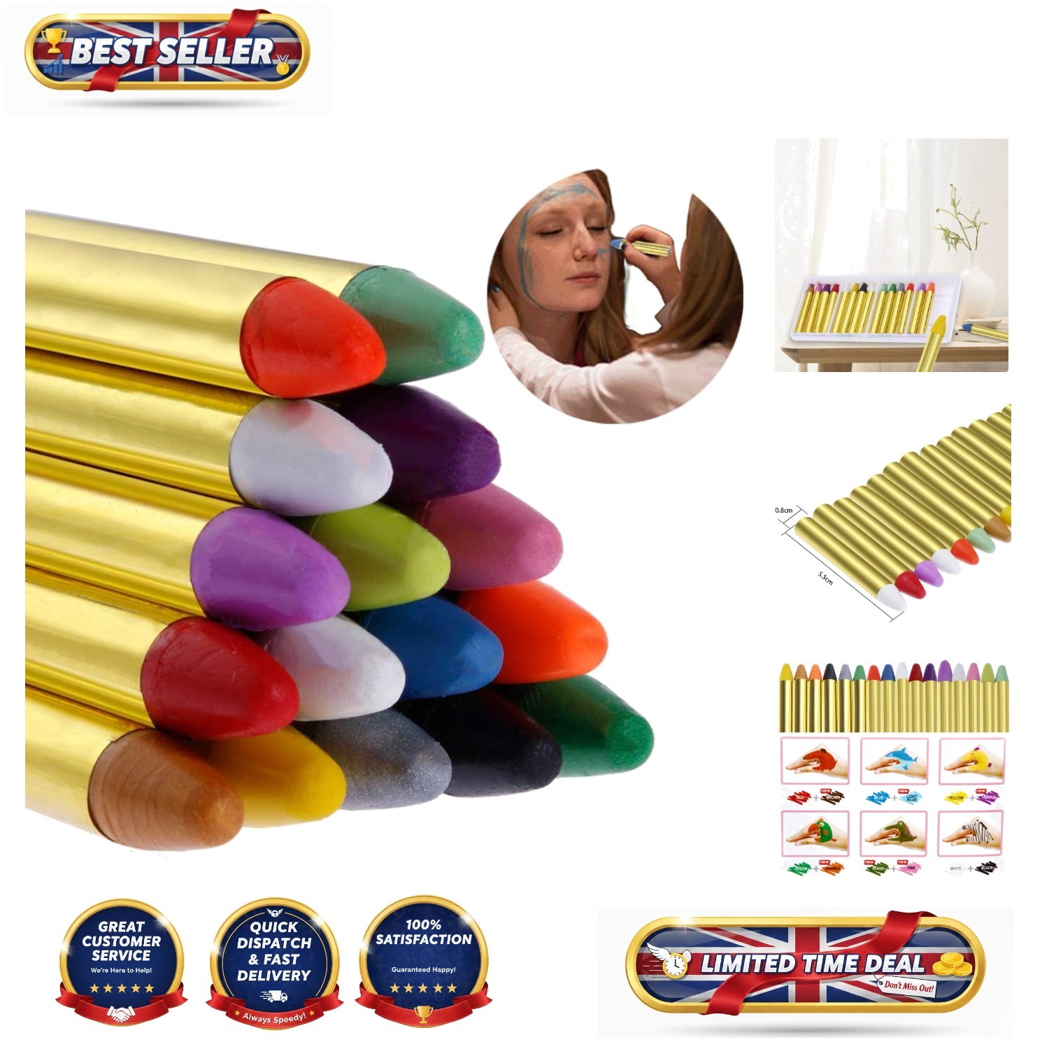 16-Piece Non-Toxic Face Paint Crayon Set for Kids & Adults - Safe & Vibrant Fun