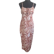 Shein Womens Y2K Babydoll Bodycon Midi Dress XL Groovy Marble Print Artsy