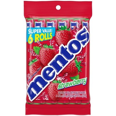 Mentos Strawberry Chewy Mint Candy Roll, 14 Pieces Per Roll, 6 Count Party Pack
