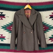 Vintage 70s Richard Shops Brown Wool Blend Pinstripe Jacket - Women's Medium