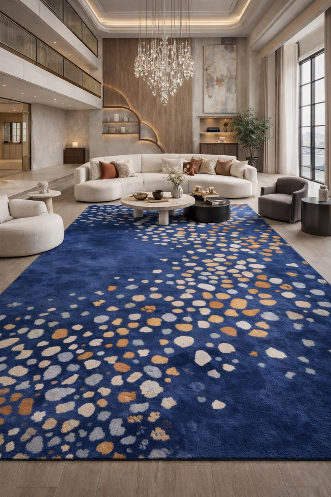 Hand Tufted Blue Abstract Rug, Handmade Modern Area Rug, Luxury Living Room