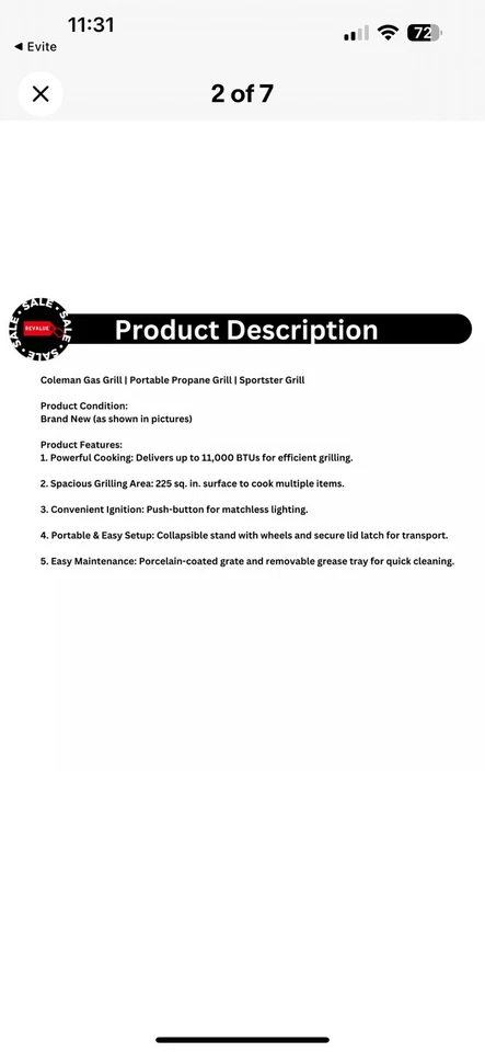 Parrilla de propano portátil Coleman Sportster de 1 quemador con 11.000 BTU, roja Foto 3 de 4