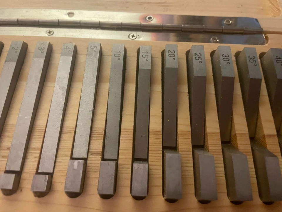 Vintage 17pc Brown & Sharpe Tesa Degree Precision Angle Set & Orig Wood Box USA - Image 3 of 4