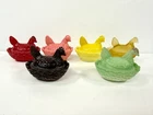 6 Vintage Westmoreland Milk Glass Mini Miniature Chicken Hen on Nest 2 1/2"