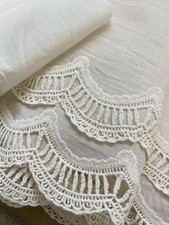 Vintage Style Beige Cotton Crochet Lace Trim 4.5 Yards Scalloped Edge Clearance