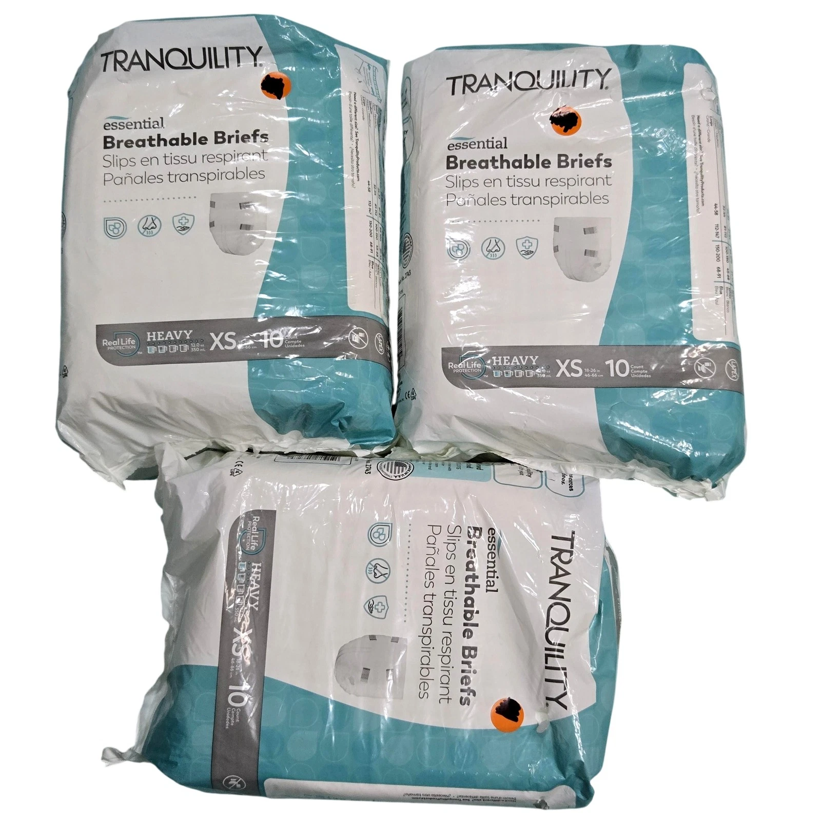 Tranquility Essential Breathable Briefs XS Heavy 12 oz 10 Ct Lot of 3 Adult
Opens in a new window or