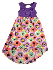 Little Girls High Low Dress Floral Print With Butterfly Girls Size 12 Purple