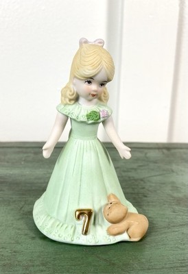 1981 Enesco Growing Up Birthday Girls Blonde 4.25'' Figurine ~ Age 7