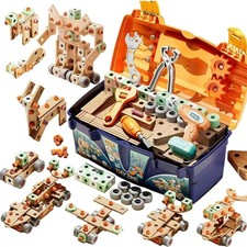 168PCS Kids Tool Set with Toy Drill  Toolbox, STEM Construction Building Toys,
