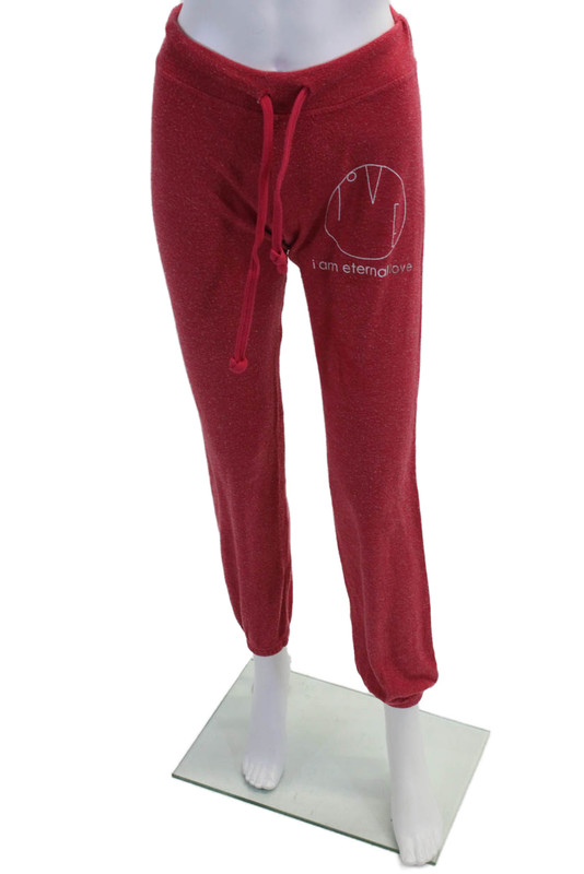 Peace Love World Womens Mid Rise Drawstring Logo Knit Jogger Pants Red Size XS