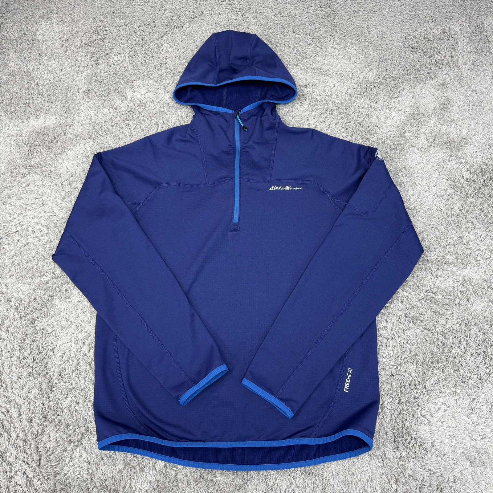 Eddie Bauer First Ascent Hoodie Mens Medium Blue FreeHeat 1/2 Zip Fleece