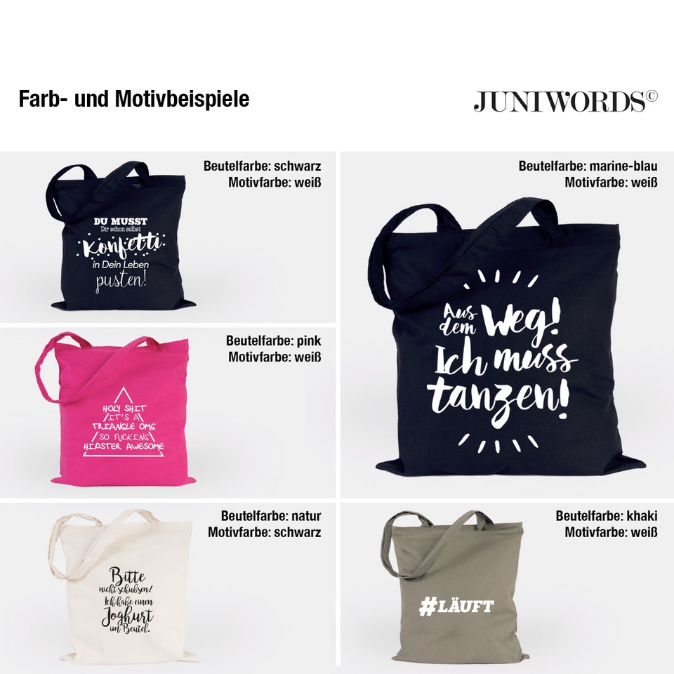 JUNIWORDS Jutebeutel Mit Spruch – „Du Musst Dir Schon Selbst Konfetti In Dein Leben Pusten!“ – Khaki/Weiß, 38x42 Cm