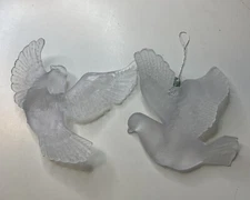 2 Vintage Acrylic Clear Plastic Birds Doves Christmas Ornaments Holiday Decor