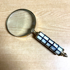 Brass Mother of Pearl Magnifying Glass 9.5 Vintage