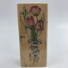 Vtg Tulip Bouquet Rubber Stampede Wood Rubber Stamp 3.25" x 1.25" A807E