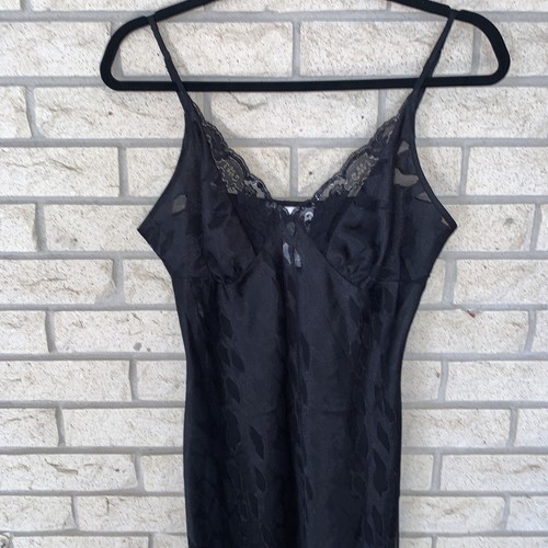 Vintage Secret Treasures Black Burn Out Lace Semi Sheer Bias Slip Dress Medium - Picture 14 of 17