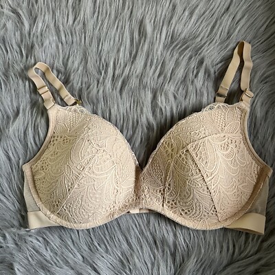 Lively Wireless Lined Bra Women Size 38D Beige Floral Lace Wirefree Back Closure
