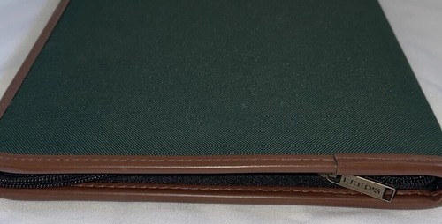 VTG Leeds Green Brown Padfolio Zip Around Jones & Stokes Monogrammed 10 X 13 - Picture 5 of 7