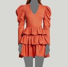 $395 Ulla Johnson Women's Orange Puff Sleeve Tiered Mini Dress Petite Size P