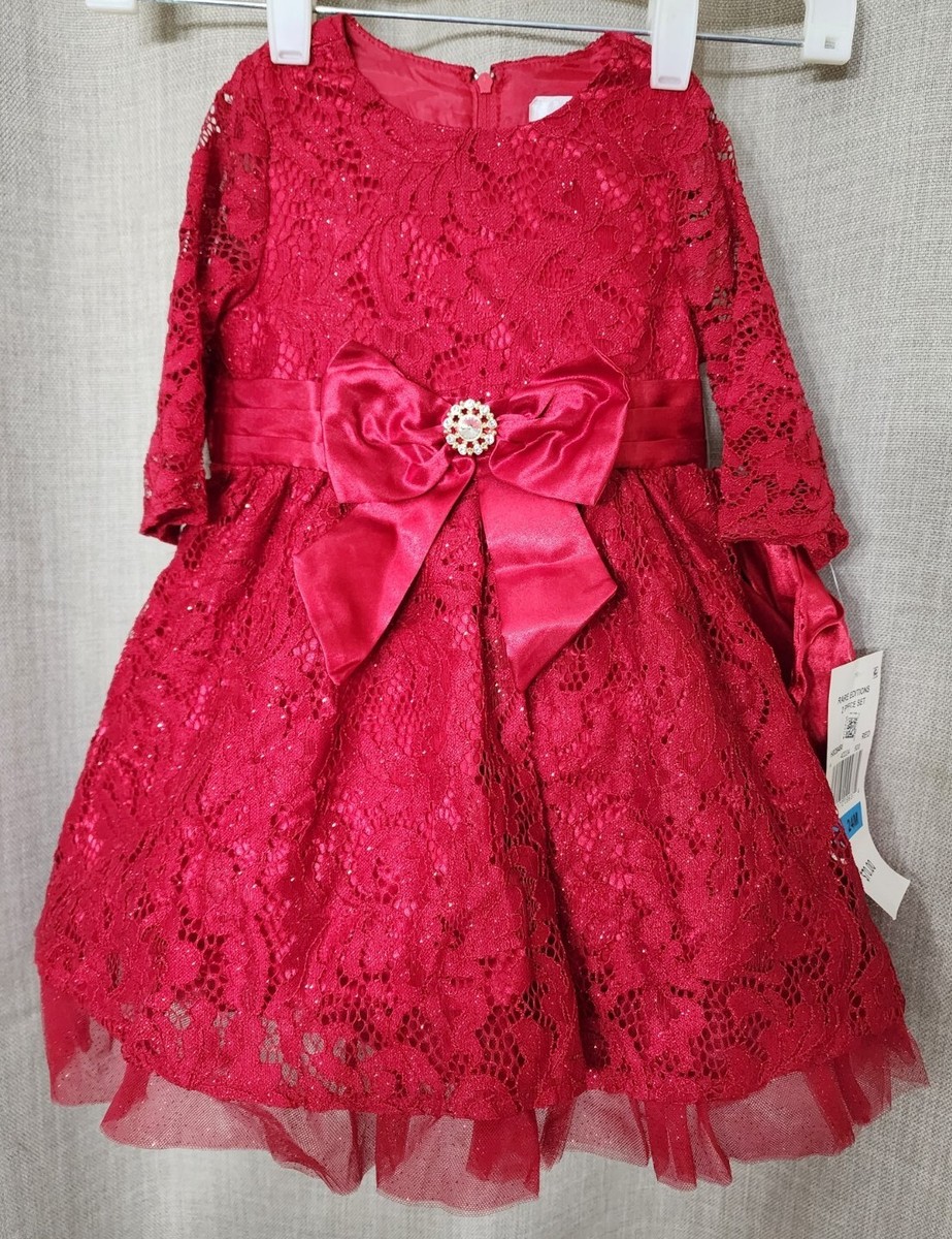Rare Editions Baby Girl Red Lace Christmas Fancy Party Dress 24