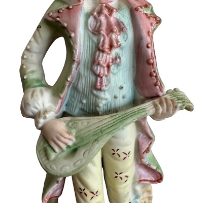 Antique Halsey Fifth Japan Bisque Mantle Man Music Figurine Ornate