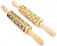 2 Springerle Cookie Cutter Rolling Pins Christmas & Dutch Designs 14 in long