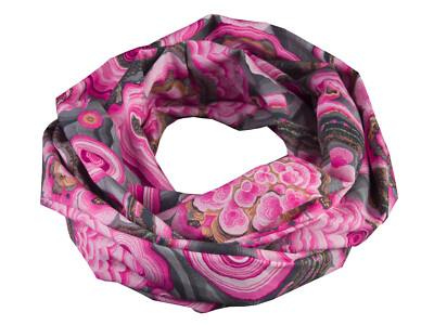 Damen-Rundschal Loop Blumen rosa pink grau ca. 25 cm x 140 cm -100% Baumwolle