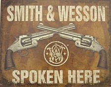 SMITH & WESSON SPOKEN HERE, Blechschild USA, neu, Gr&ouml;&szlig;e 40x31cm S2740