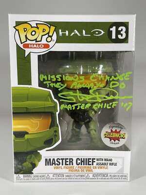 ゲームキャラクター Funko POP! Halo 4 Master Chief 03 signed STEVE DOWNES Signed HALO MASTER CHIEF FUNKO POP Vinyl JSA COA Cert