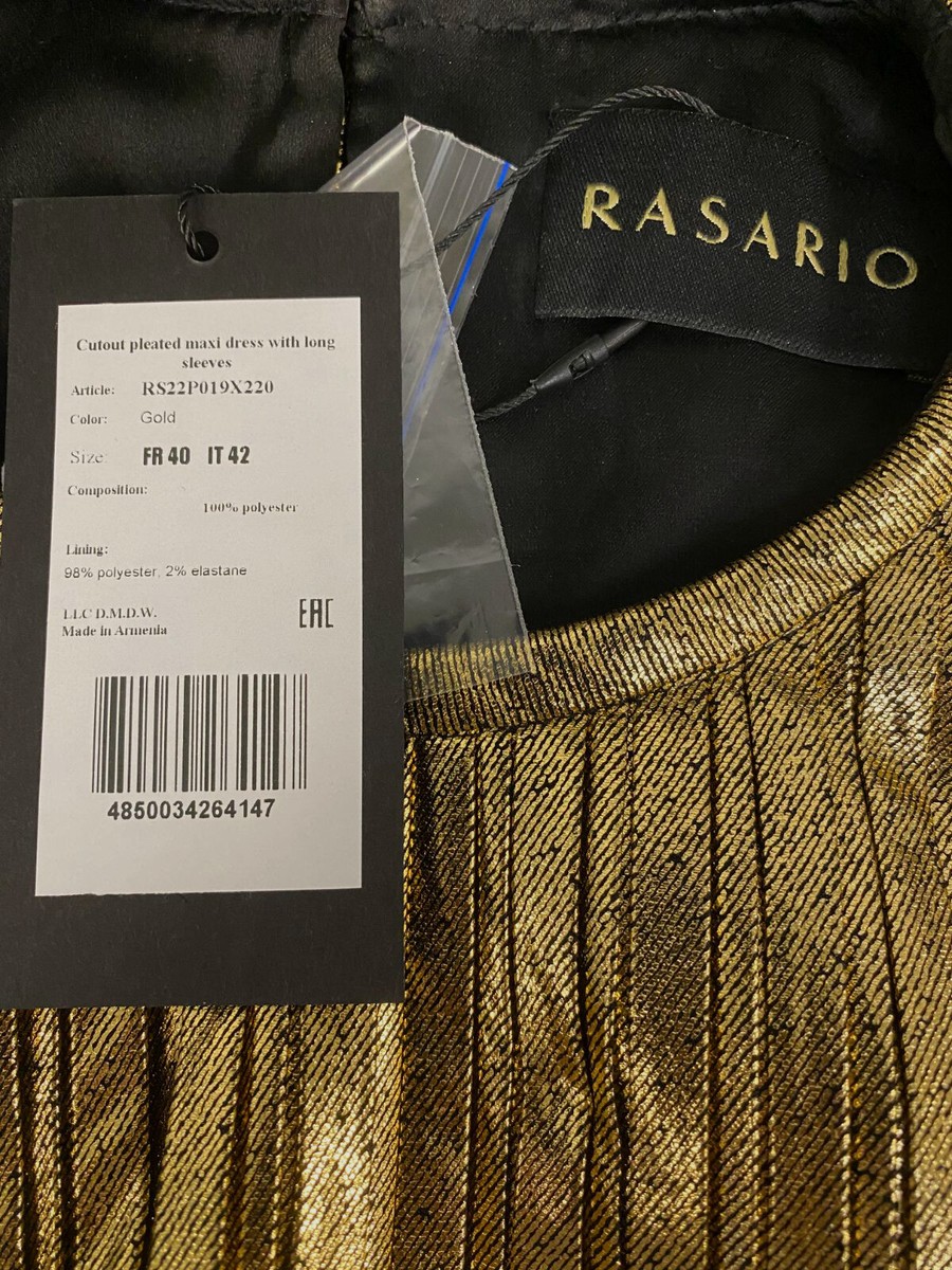 rasario gold dress Embroidered satin maxi dress with voluminous drapery main image 0