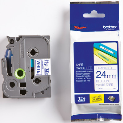 Beschriftungsband original Brother P-touch TZe253 neu TZ 253, bl auf ws, 24mm/8m
