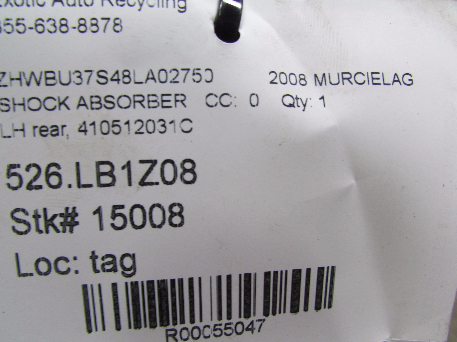 Lamborghini Murcielago, LH, Left Rear Shock, P/N 410512031C