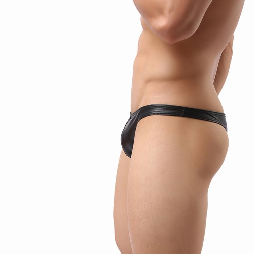 Men's Sexy Underwear Faux Leather Sexy Bikini Half Hip Bag Butt Lift Low Waist - Picture 2 of 8