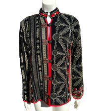 Chicos Oriental Jacket Mandarin Style Black Gold Embroidered Threads Womens SZ M