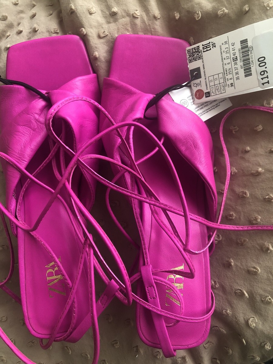 Zara Pink Lace Up Heels US 8, 39 | eBay