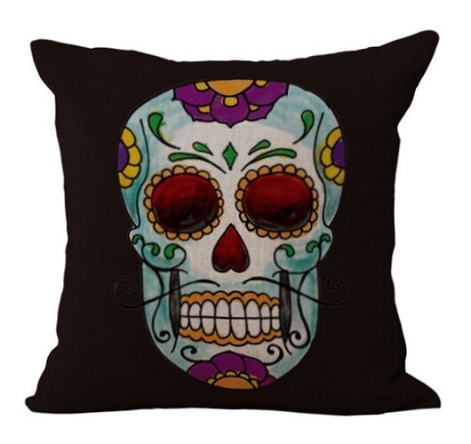 Sugar Skull Pillow Cover Cushion Home Halloween Decor Day of the Dead Goth Dali