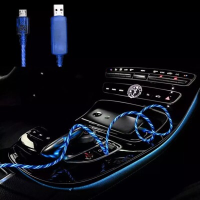 3X Electroluminescent Micro USB Charging Sync Cable Light Up Pulse V2 3FT Blue