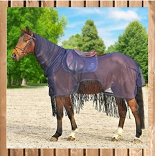 Fliegenausreitdecke Fransen, Ausreit Fliegendecke mit Fransen Euroriding navy