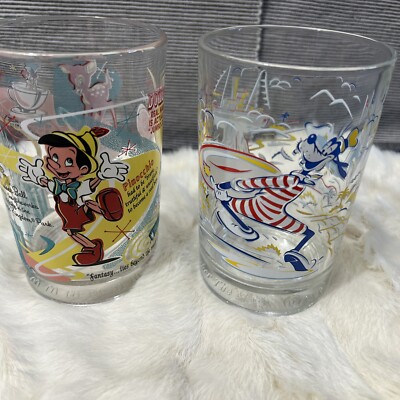 2 McDonalds Celebrate the Magic of Walt Disney World Glasses Pinocchio & Goofy 