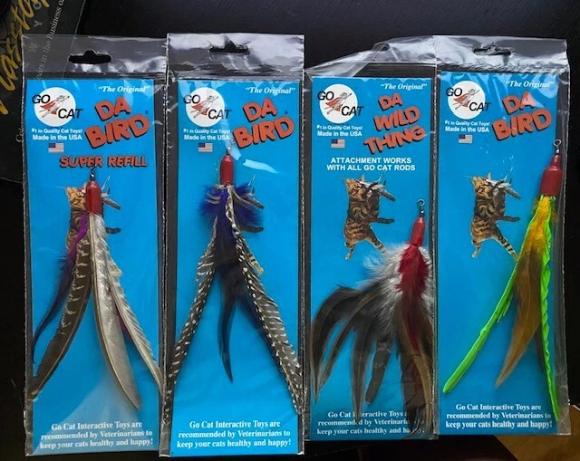 GO CAT DA BIRD FEATHER REFILLS INTERACTIVE TOYS CAT NIP 4 ASSORTED FEATHERS